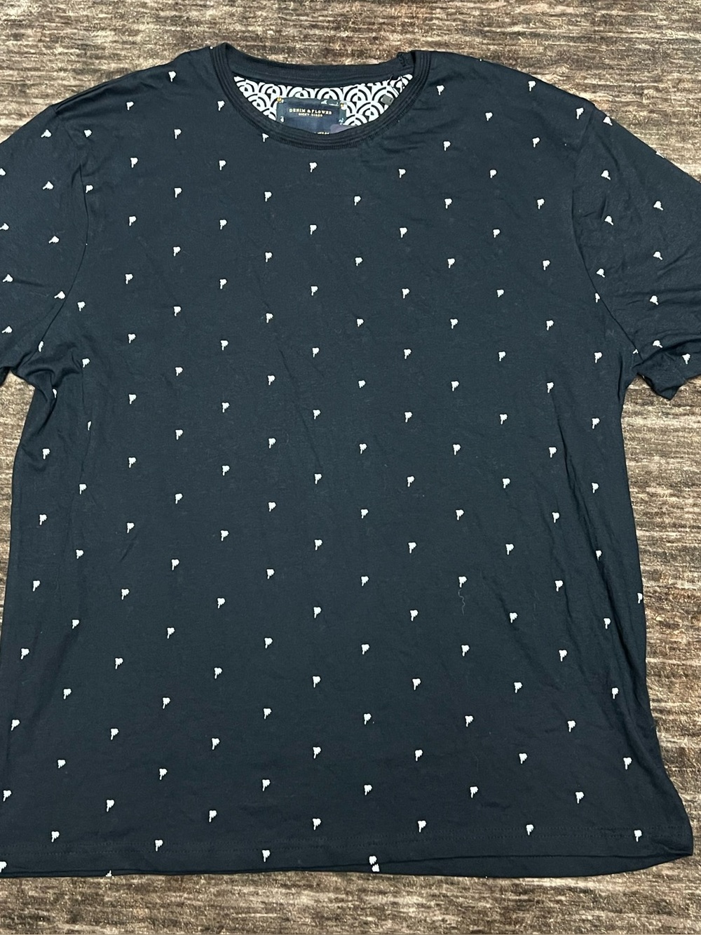 Men's Navy Short-Sleeve Crewneck Shirt with Micro Palm Tree Print - XL